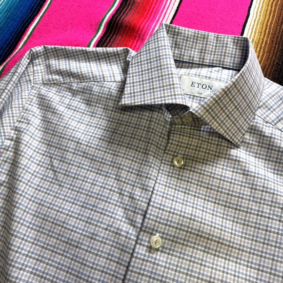 ETON Dress Shirt Men's 37 - 14.5 Small Plaid Check Multicolor Button Up Easter‎ - Picture 1 of 8